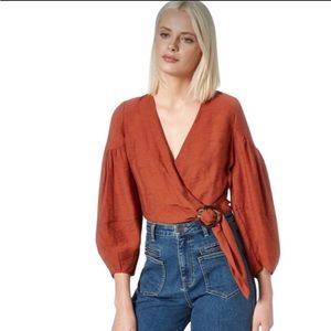 Joie Sophiana Wrap Crop Top Size Small NWT Cayenne Orange Balloon Sleeves